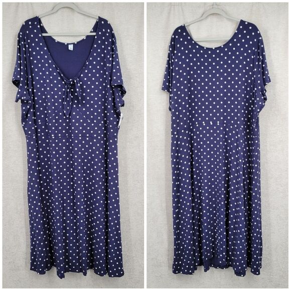 Old Navy Navy Blue Polka Dot Dress Women's Plus Size 4X Pinup Rockabilly Preppy - Picture 3 of 10